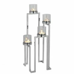 Brandneu ? Fink Living Fink GRANT 4-flammiger Leuchter - Ø 22 Cm - Höhe 56 Cm - Silberfarben ✨ -Applicata-shop unnamed file 277