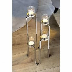 Brandneu ? Fink Living Fink GRANT 4-flammiger Leuchter - Ø 22 Cm - Höhe 56 Cm - Silberfarben ✨ -Applicata-shop unnamed file 278