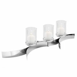 Rabatt ⌛ Fink Living Fink MELODY Stumpenhalter 3-flammig Mit Glasaufsätzen - 27 X 98 X 33 Cm - Vernickelt ?