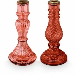 Schlussverkauf ? Pip Studio Glass Kerzenhalter Im 2er-Set - Höhe 20 Cm - Pink ?